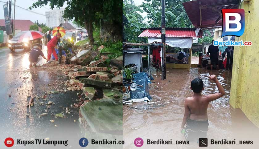 Banjir dan Tembok Roboh Terjadi di Sejumlah Titik Bandar Lampung