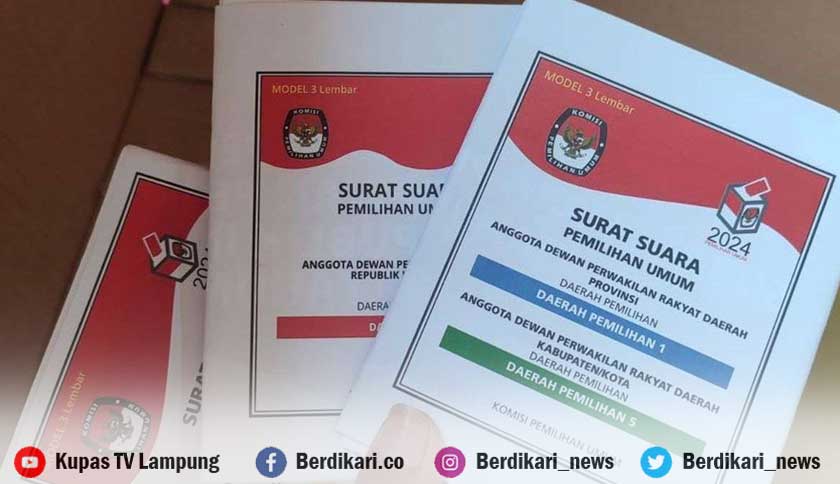 Bawaslu Lampung Temukan 11.676 Surat Suara Rusak dan Kurang 16.109 Surat Suara