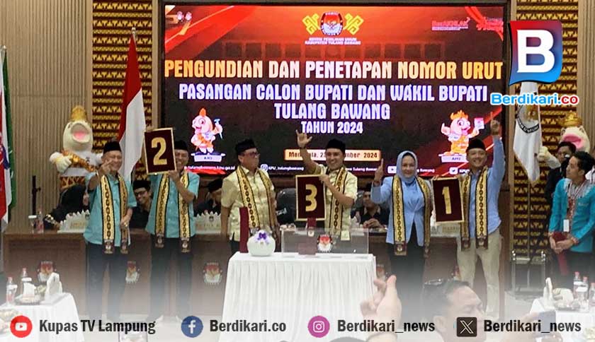 Berikut Nomor Urut 3 Pasangan Cabup-Cawabup Tulang Bawang 2024