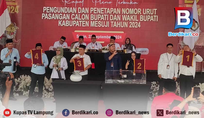 Berikut Nomor Urut 4 Pasangan Cabup-Cawabup Mesuji 2024