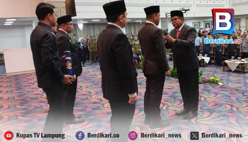 Gubernur Lantik Empat Pjs Kepala Daerah Lamteng, Lamtim, Metro, dan Bandar Lampung  