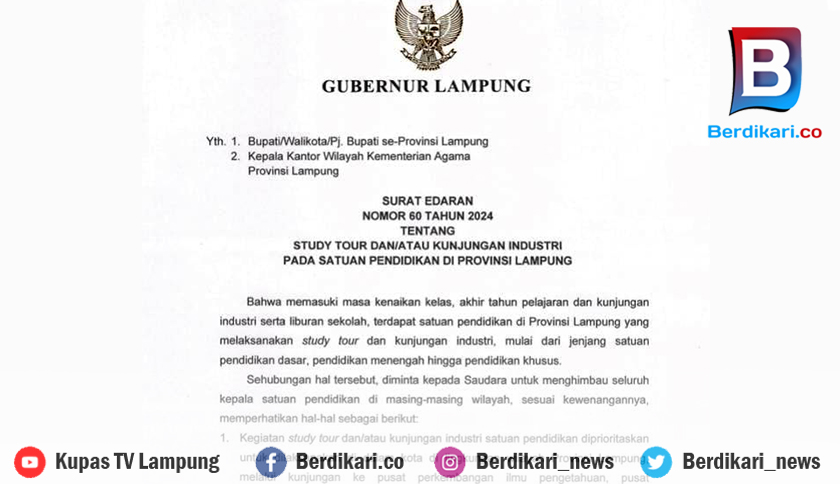 Gubernur Terbitkan SE Larang Sekolah Study Tour Keluar Lampung, Tomy: Sudah Dapat Rekomendasi Disdik