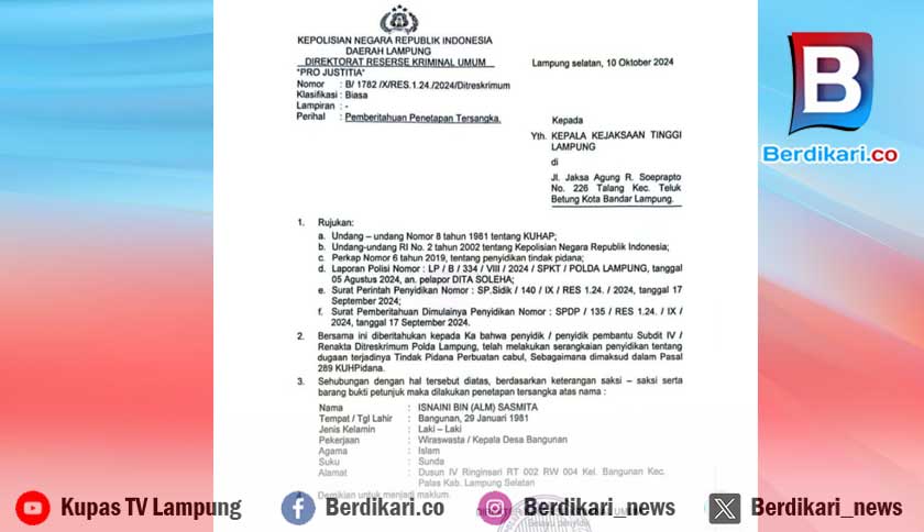 Kades Bangunan Lampung Selatan Jadi Tersangka Kasus Pencabulan