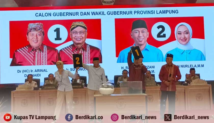 Nomor Urut Pilgub Lampung 2024: Arinal Djunaidi - Sutono 1, Rahmat Mirzani - Jihan 2