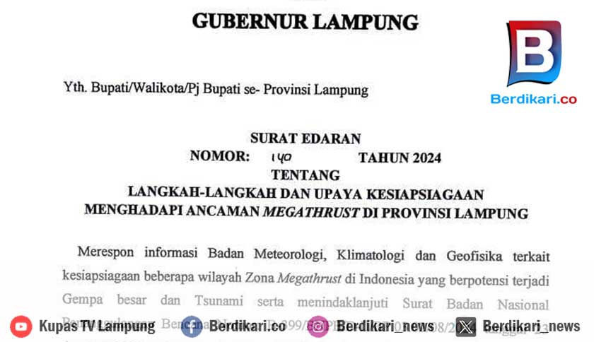 Pj Gubernur Lampung Keluarkan SE Antisipasi Megathrust