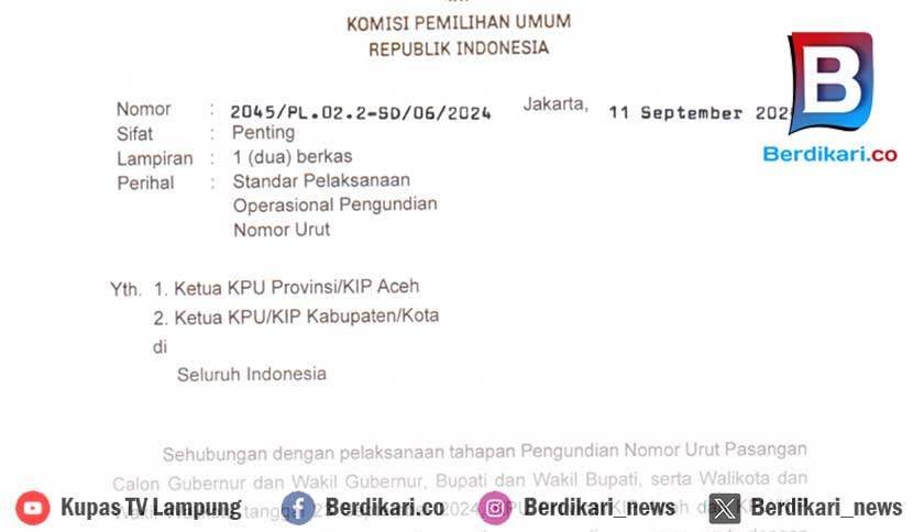 Standar Operasional Pelaksanaan Pengundian Nomer Urut Cakada