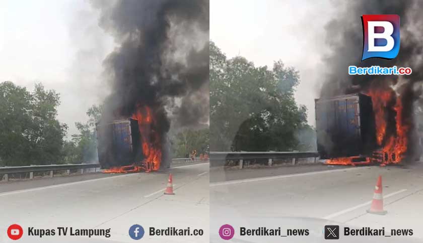 Truck Box Hino Terbakar di Tol Bakter