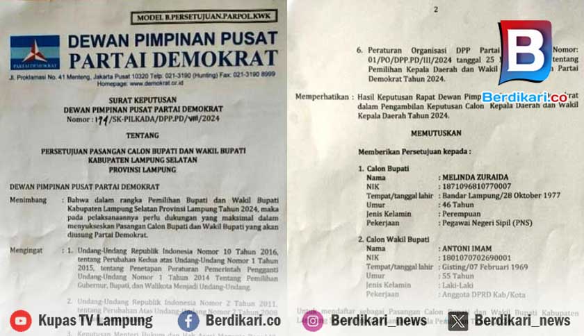 Demokrat Usung Melinda-Antoni Pilkada Lamsel 2024