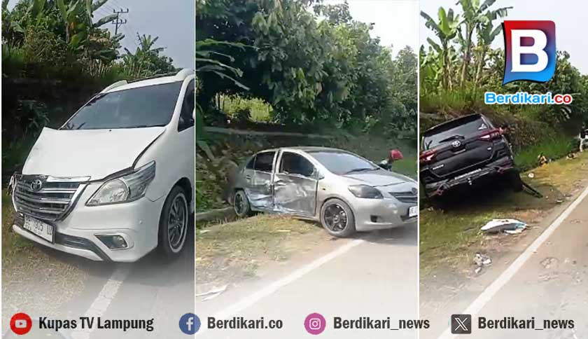Lima Kendaraan Tabrakan Beruntun di Pajaresuk Pringsewu