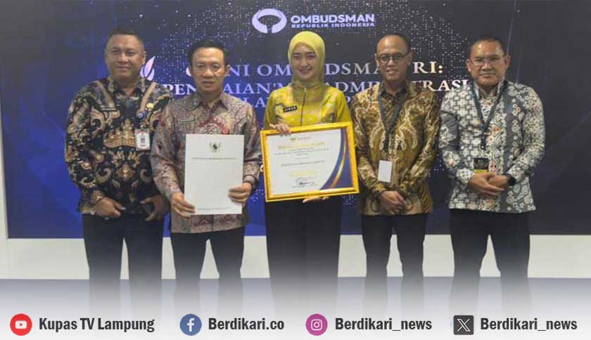 Ombudsman RI Beri Penghargaan Kualitas Tertinggi Pelayanan Publik ke Pemprov Lampung