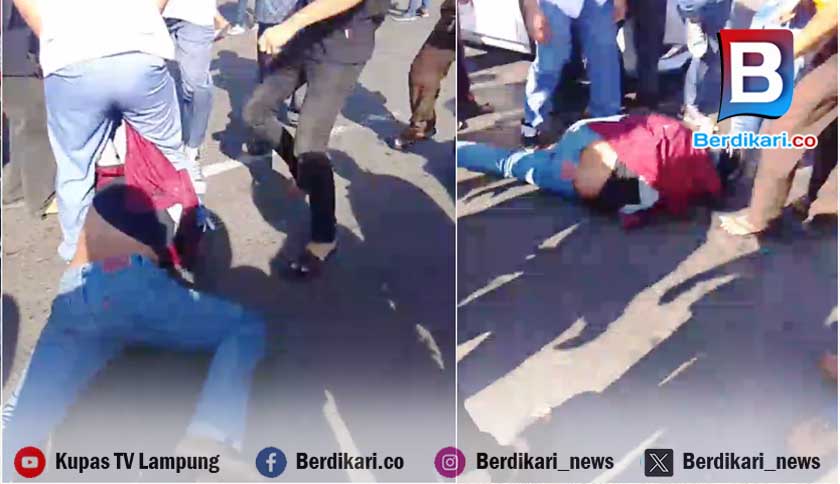 Pencuri Motor Jadi Bulan-bulanan Warga di Bunderan Hajimena Natar 