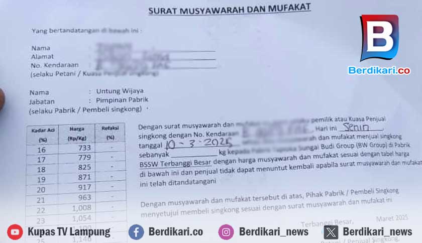 Petani Jual Singkong ke PT Bumi Waras Diharuskan Tandatangan Surat Kesepakatan Harga