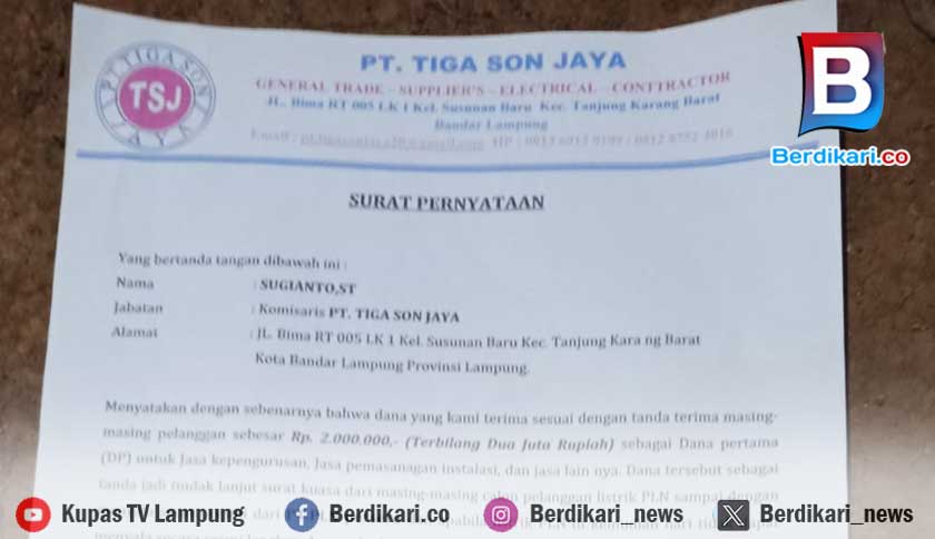 PLN Pastikan Tak Pernah Bekerja Sama dengan PT Tiga Son Jaya untuk Pemasangan Listrik