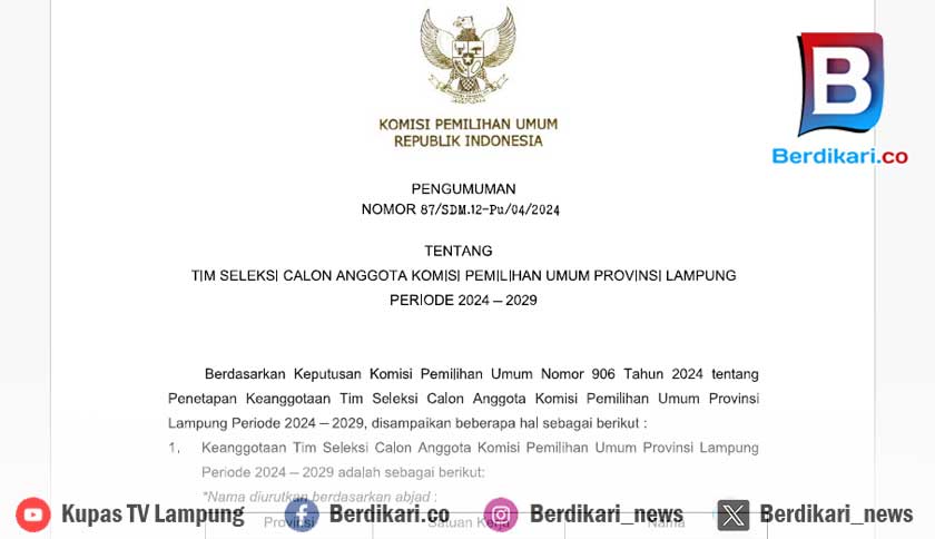Tujuh Komisioner KPU Lampung Bisa Daftar Periode Kedua