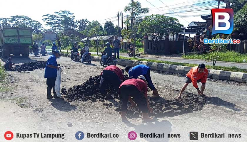 Warga Metro Utara Tambal Jalan Secara Swadaya, Kritik Keras untuk Pemerintah